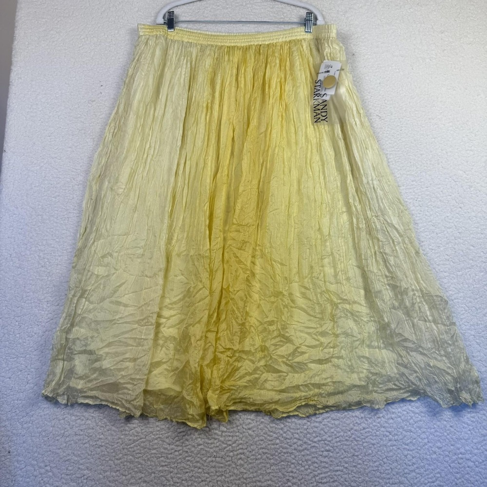 Sandy Starkman Silk Skirt Womens 1X Yellow Crinkle Maxi Lined NWT Neiman Marcus